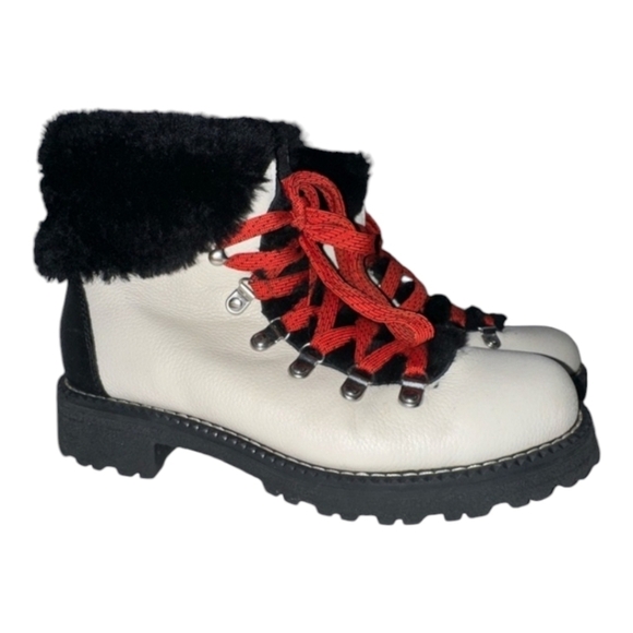 J. Crew Limited Edition White Leather Nordic Lace-up Boots 8M Sherpa Lining - Picture 1 of 8